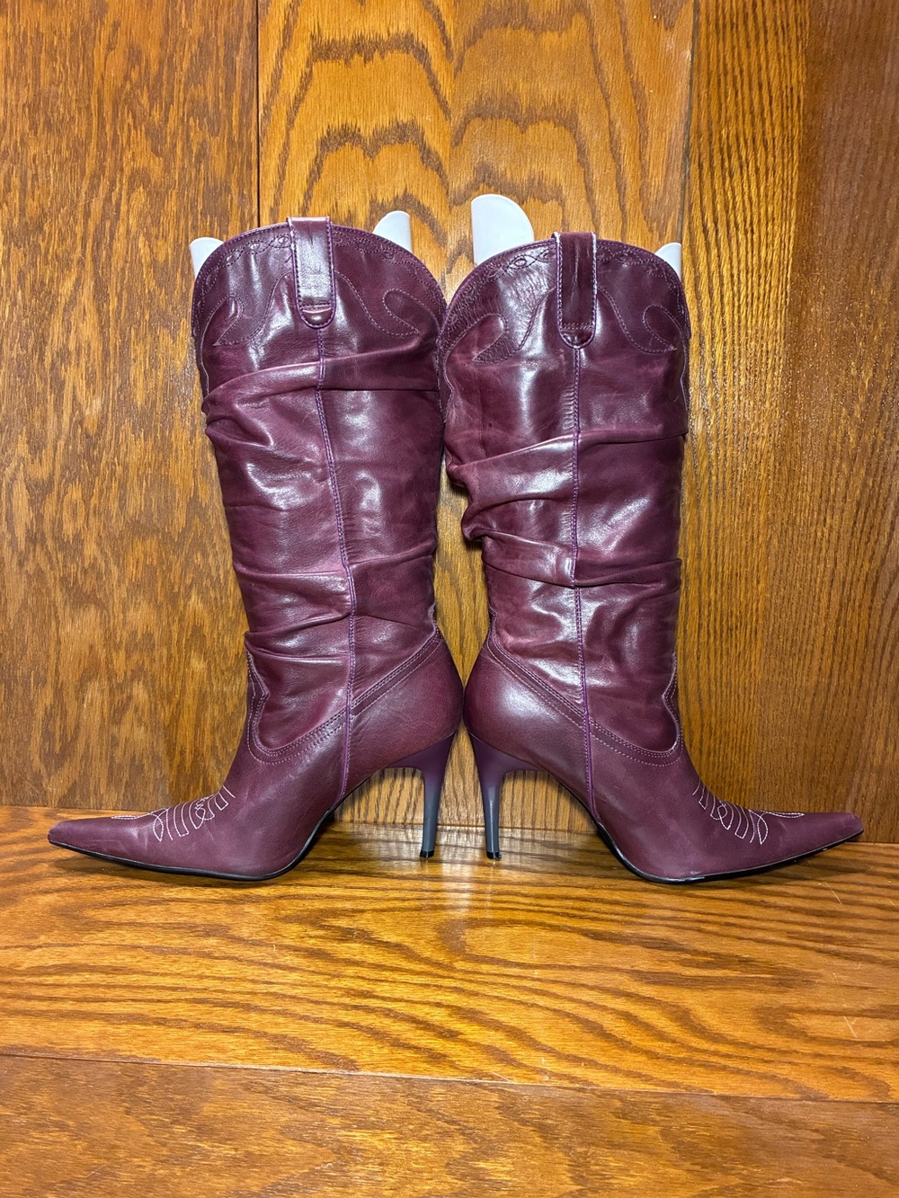 Y2K Steve Madden Purple Leather Slouch Western Boots Ombré Heel Size 8.5 - Picture 3 of 16